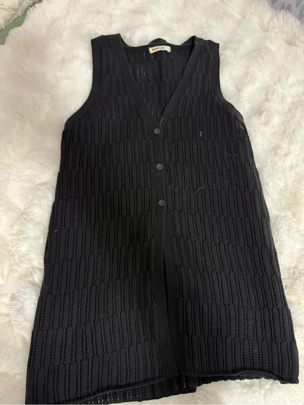 Marine Layer Black Sleeveless Button-Front Knit Vest